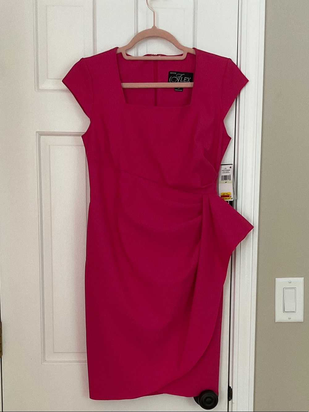 Alex Evenings Hot Pink Midi Dress with Draped Side Detail